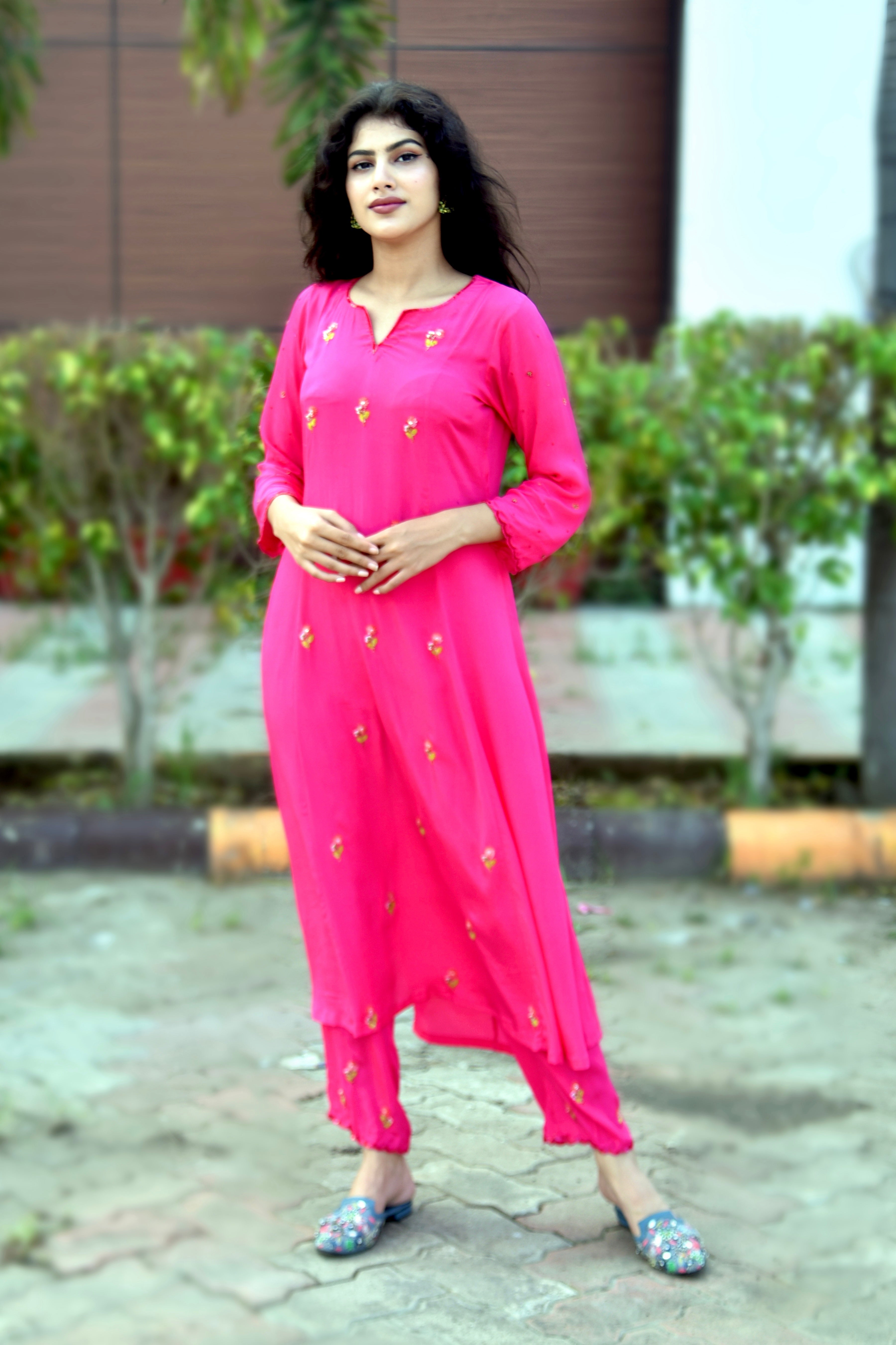 Peach & Pink Color, Lacha Dress HandWork Kurta, Lehenga with Pure Chin –  CNP Associates LLC